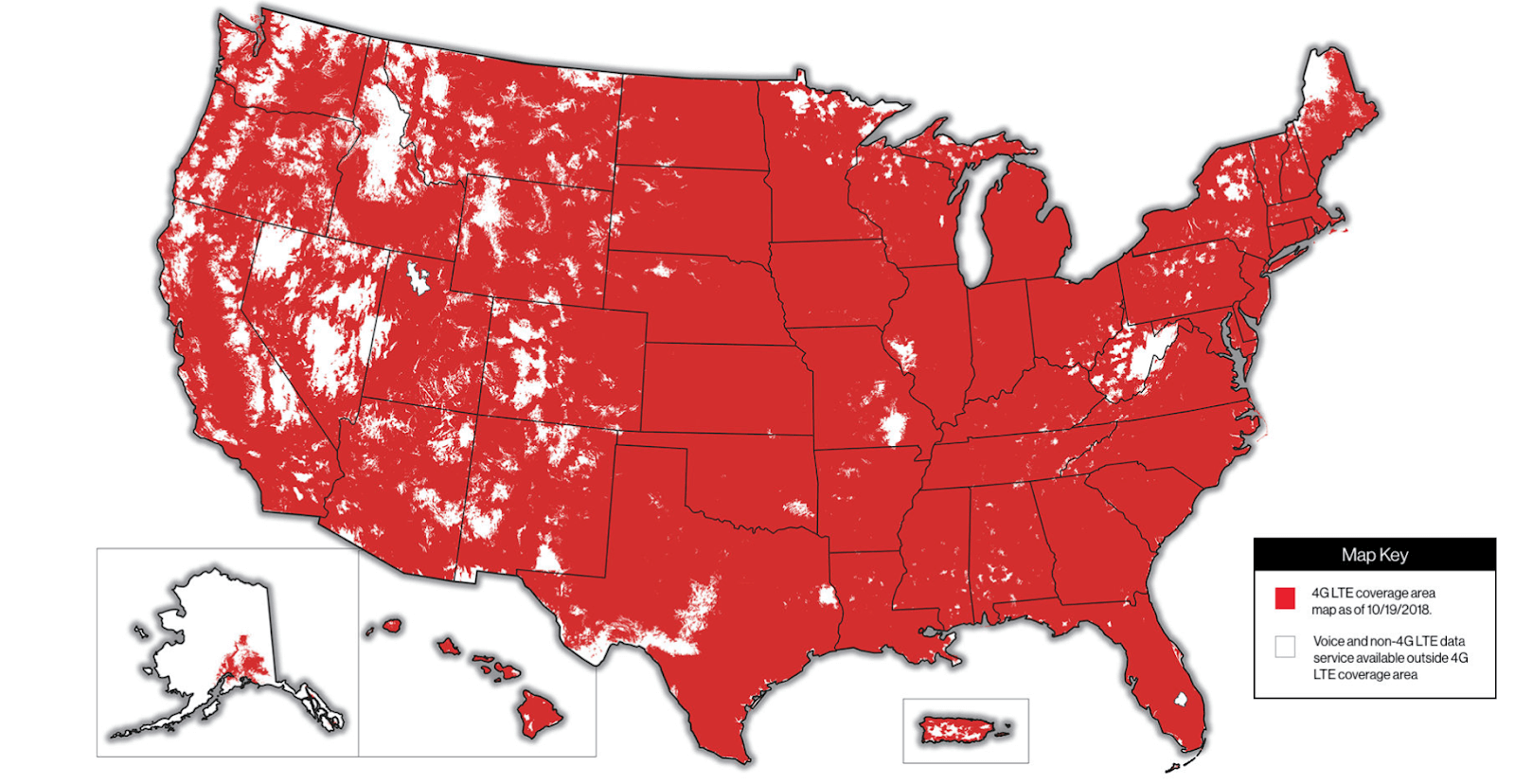 Mapa de cobertura de Verizon